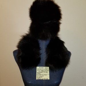✅#500 NWOT Black Genuine Fox Fur 1 Collar & 2 Cuffs